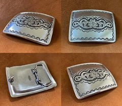 Western Floral Design Sterling Silver Plated Western Belt Buckle