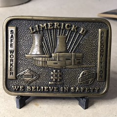 VTG 1983 LIMERICK II SAFETY WORKER AWARD SOLID BRASS USA MENS BELT BUCKLE BECHTE