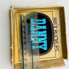 Vintage Danny Name Belt Buckle Blue Western Font Black Oval Rope Border Boxed