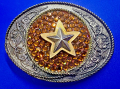 Five Point Star Sparkling Yellow Rhinestone Cowboy Cowgirl Western Belt Buckle