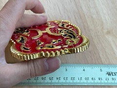 Western Buckle Gold Red Cowboy 4.5 »x3.5 » for 2 » Hooey Buckle Hebilla Vaquero