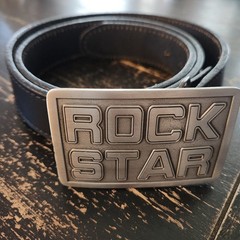 Great American Buckle Co. Pure Pewter Rock Star Belt 2001 Buckle Leather 38 – 40