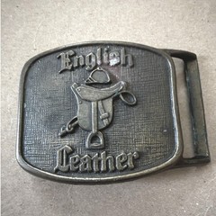 Vintage English Leather Cologne Brass Belt Buckle Equestrian Saddle Helmet Men