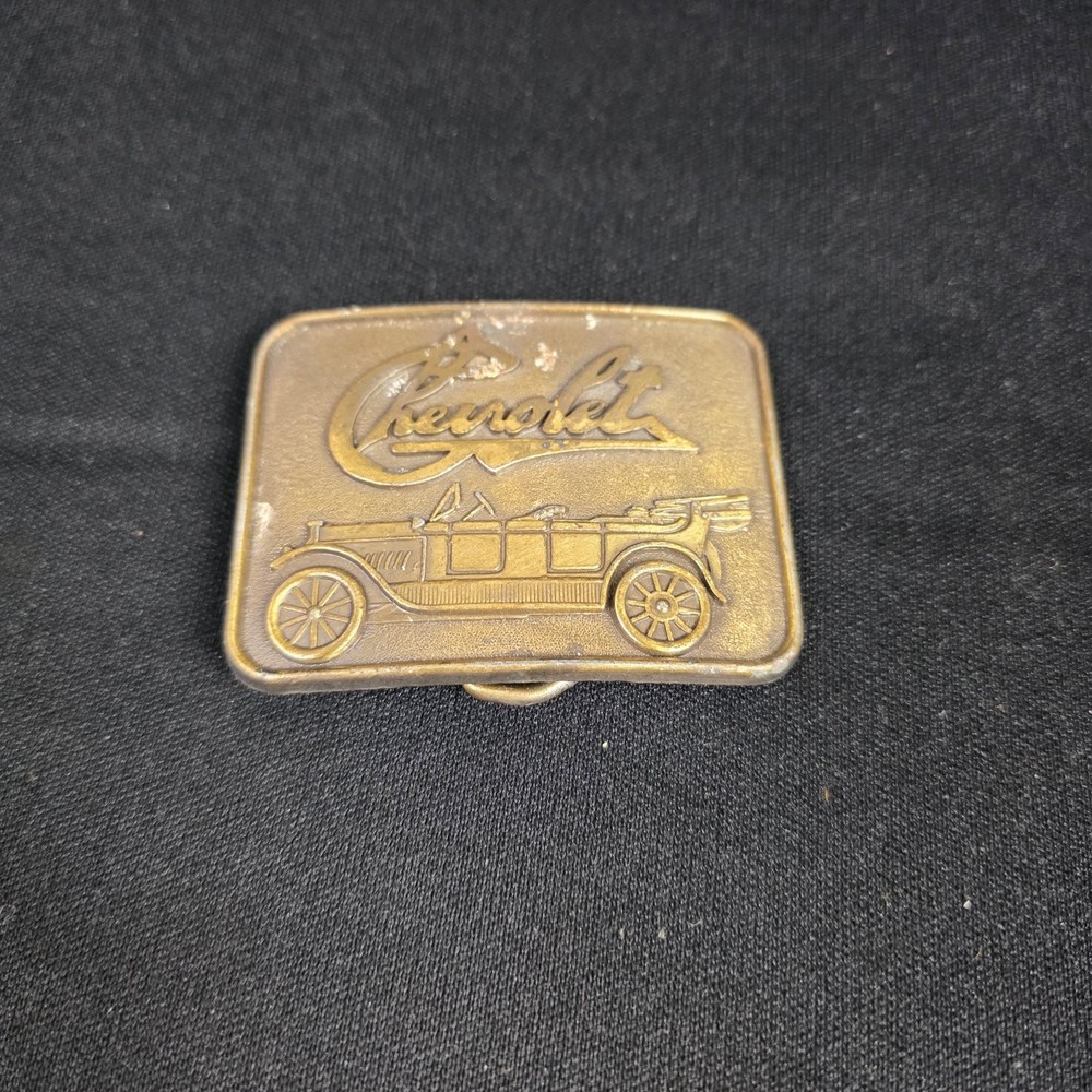 Chevrolet Belt Buckle Antique Brass 3.25&Prime; Vintage Car R.J. Roberts Co.