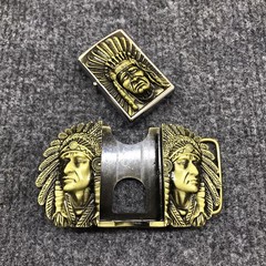 Antique Brushed Indian Chief Head Belt Buckle with Lighter, Stock in US
