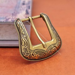 Antique Brass Western Floral Leathercraft 3pc Set Belt Buckle fit 35mm Belt