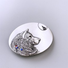 Vintage Silver Plated Wolf Oval Belt Buckle Boucle de Ceinture