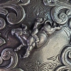 Nocona Bull Rider Belt Buckle Silver Tone Floral Engraved Western Cowboy Rodeo