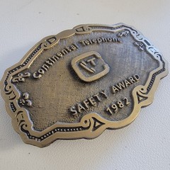 Vntg Brass Belt Buckle Continental Telephone Safety Award 1982 Mens Collectible