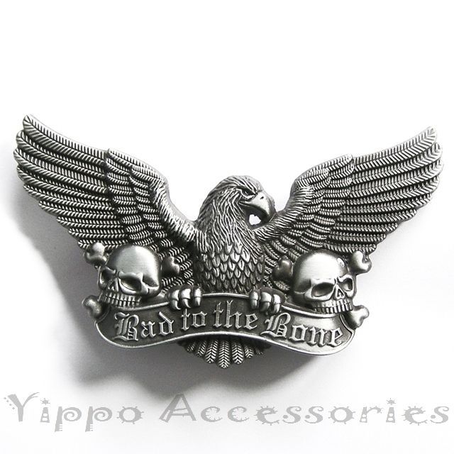 Bad to the Bone Eagle Skull Western Metal Belt Buckle