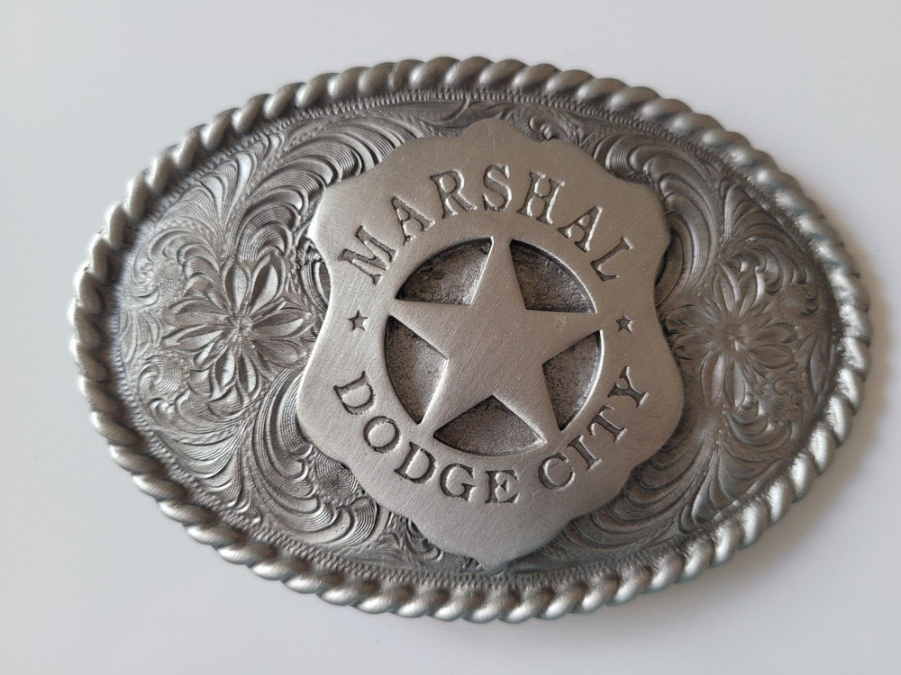 Old West Marshal Dodge City Badge Belt Buckle High Quality Pewter Western Buckle