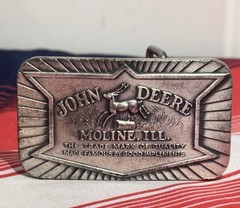 Vintage 1984 John Deere Silver Pewter Belt Buckle Moline, Illinois Cowboy Farmer
