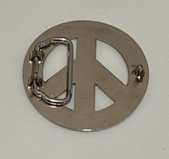 Rhinestone Peace Sign Belt Buckle Silver Tone 3&Prime; Diameter