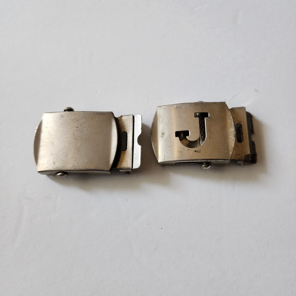 Silver Tone Belt Buckle Slide Initial « J » And Blank 1.75 Inch Set Lot Of Two (2)