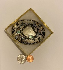 Vintage Metal Belt Buckle, Alpaca Silver and Abalone Design, Nice Horse Head