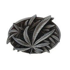 Marijuana Leaf Belt Buckle 3D Metal Design 3.5&Prime; Wide Pewter Color #M-14