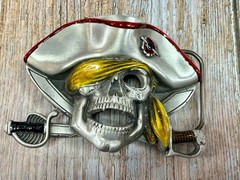 Jolly Roger Pirate Skull Crossed Swords Solid Pewter Great American Belt Buckle