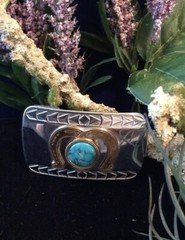 Double Horseshoe Large Blue Stone Silver And Gold Tone Belt Buckle