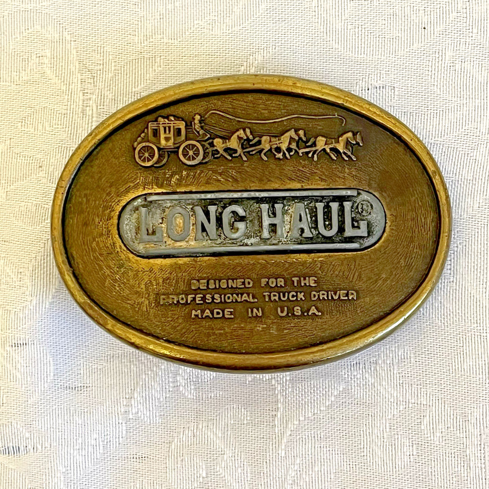 Vintage Long Haul Belt Buckle Bronze Tone Truck Driver USA Stagecoach Western