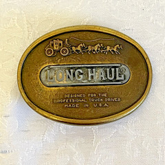 Vintage Long Haul Belt Buckle Bronze Tone Truck Driver USA Stagecoach Western