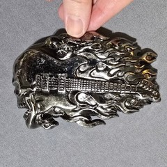 Guitar Skull Flame Belt Buckle Mens Gunmetal Silver Rocker Biker Punk vintage