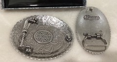 Cowboy Till Death Skull with Hat Silver Crumrine & Nocona Silver Belt Buckle