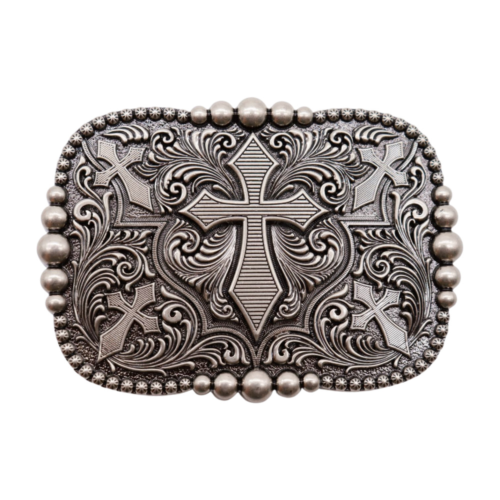 Men Women Belt Buckle Rusty Silver Metal Western Cross Religious Premium Quality