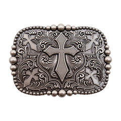 Men Women Belt Buckle Rusty Silver Metal Western Cross Religious Premium Quality