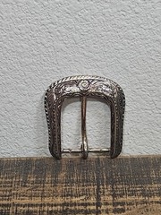 Silver Plated Western Belt Buckle With Flower Pattern & Rope Outline