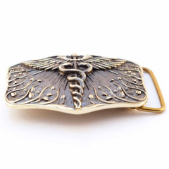 Medical brass belt buckle Caduceus, Handmade physician Medical Corps buckle