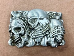 Three-skull Hear No Evil See No Evil Speak No Evil Gothic Punk Belt Buckle