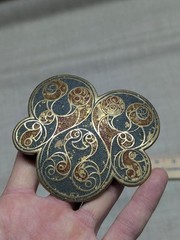 vintage 1970s handcrafted INDIA belt buckle BRASS hand painted WESTERN cowboy