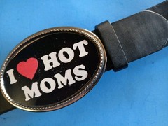 I LOVE ❤️ HOT MOMS Epoxy PHOTO BUCKLE & Black Belt. New