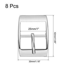 8Pcs 1&Prime; Single Prong Belt Buckle Square Center Bar Buckles Silver