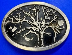 Tree Of Life =Black Enamel Oval Hippy Vibe Belt Buckle To Paint Restore
