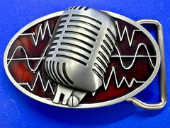 Retro Music Elvis Style Microphone Red Enameled Musician Ribbon Mic Belt Buckle