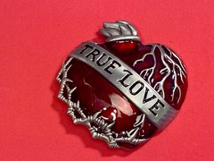 True Love – Figural Beating Heart Red & Grey Barbed Wire Belt Buckle