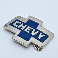 Chevy Bowtie Belt Buckle Blue Enamel Metal (Unbranded)