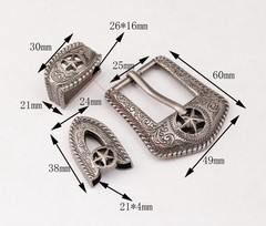 25MM Western Texas Star Leathercraft Belt Buckle Set 3-Piece Filigree Engraved