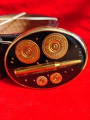 VTG Von West Encased Bullet Shells Remmington S & W Long Luger Belt Buckle Guns