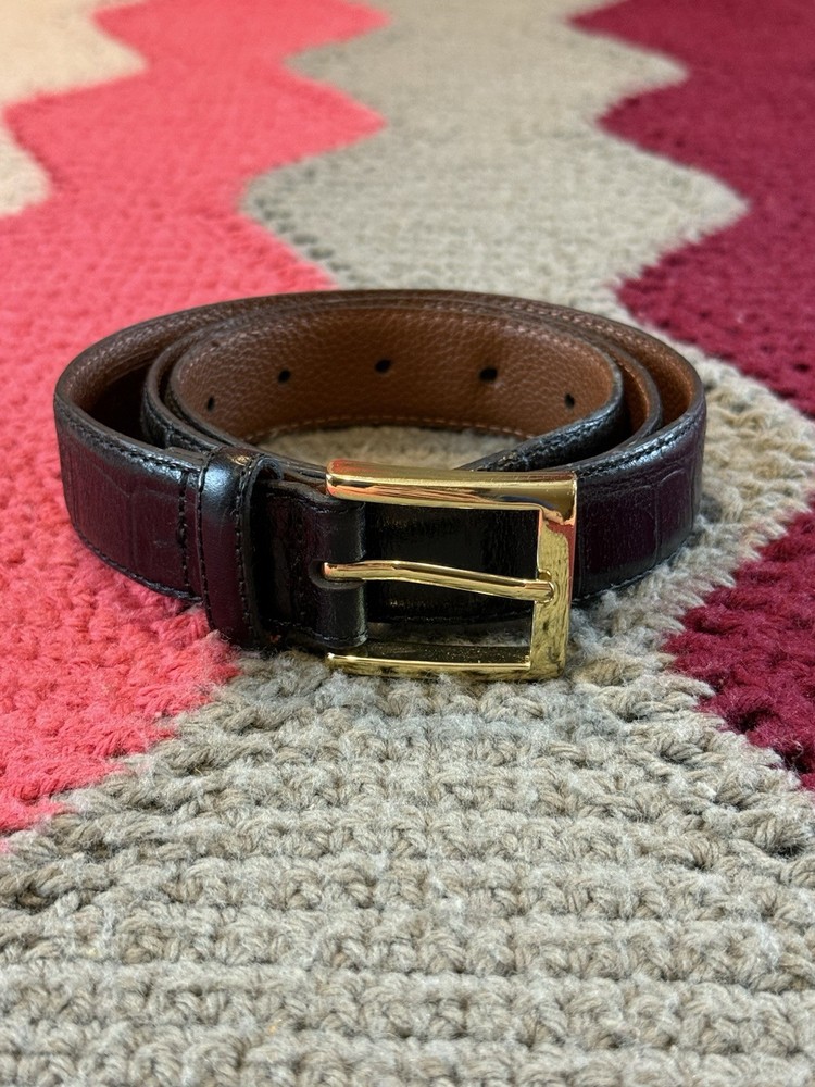 Jos. A. Bank Mens Black Croc Embossed Fine Italian Leather Belt Gold Buckle 34