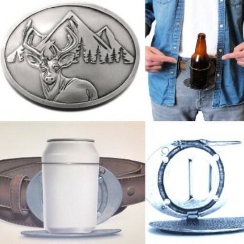 50 POINTER DEER HUNTER HUNTING BEVERAGE BEER CAN BOTTLE HOLDER BELT BUCKLE