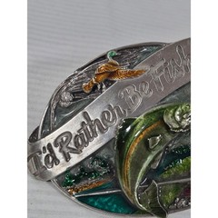 1985 Siskiyou Pewter & Enamel Belt Buckle « I&rsquo;d Rather Be Fishing » Trout M-30