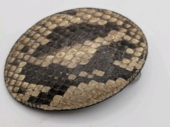 Vintage Genuine Python Snakeskin Belt Buckle Oval Leather Inlay Western Exotic