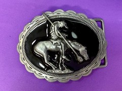 End of the Trail Native American Indian Saga Enameled Silver Color Belt Buckle