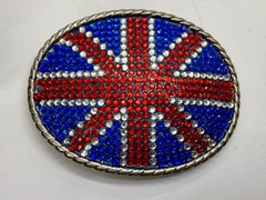 Union Jack UK British Flag Bling 80&rsquo;s Belt Buckle – Missing Rhinestone