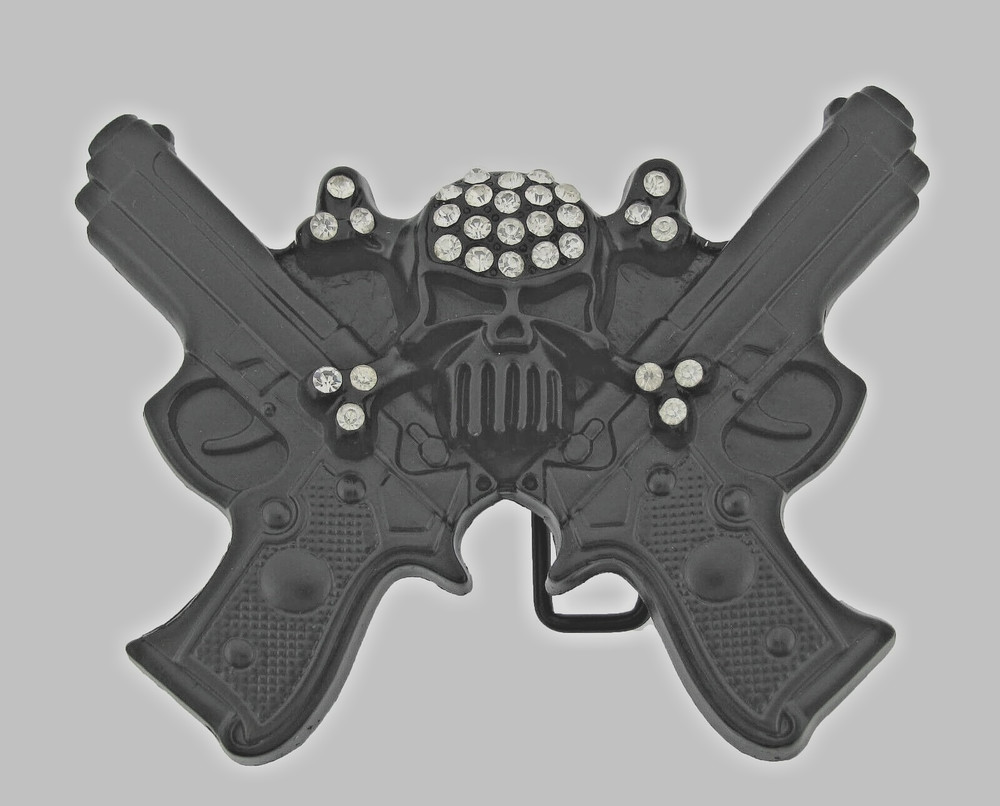 Skull Belt Buckles Gun Black Metal Emblem Vintage Style Men Women Goth Tattoo