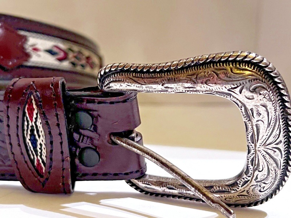 Men&rsquo;s Handmade Western Embroidered Silver Tone Conch Belt Fancy Designs Size 44