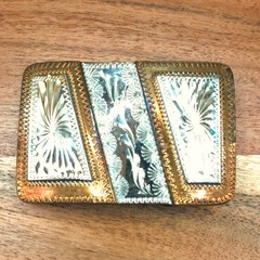 80&rsquo;s Bar J Western Floral Scroll Engraved Cowboy Nickel Copper Belt Buckle