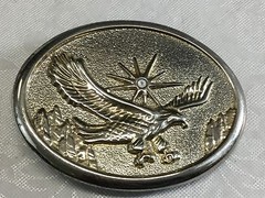 Vintage patriotic flying classic Bald Eagle with sun starburst belt buckle